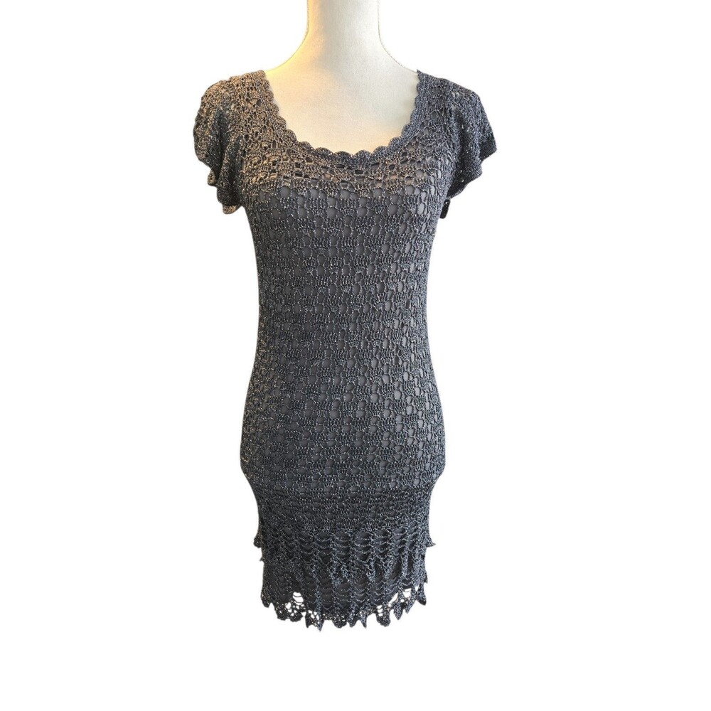 Belle By Oasis Sz Small Dress Crochet Metallic Glitter Coctel Formal Strech Y2k
